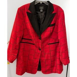 Justin Taylor Vintage Faux Suede 2 Button Blazer Red Black Patchwork Women's 16W